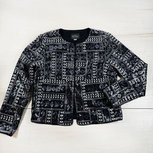 Bob Mackie Wearable Art‎ Jacket 4 Sequins Black Silver Metallic Holiday Western